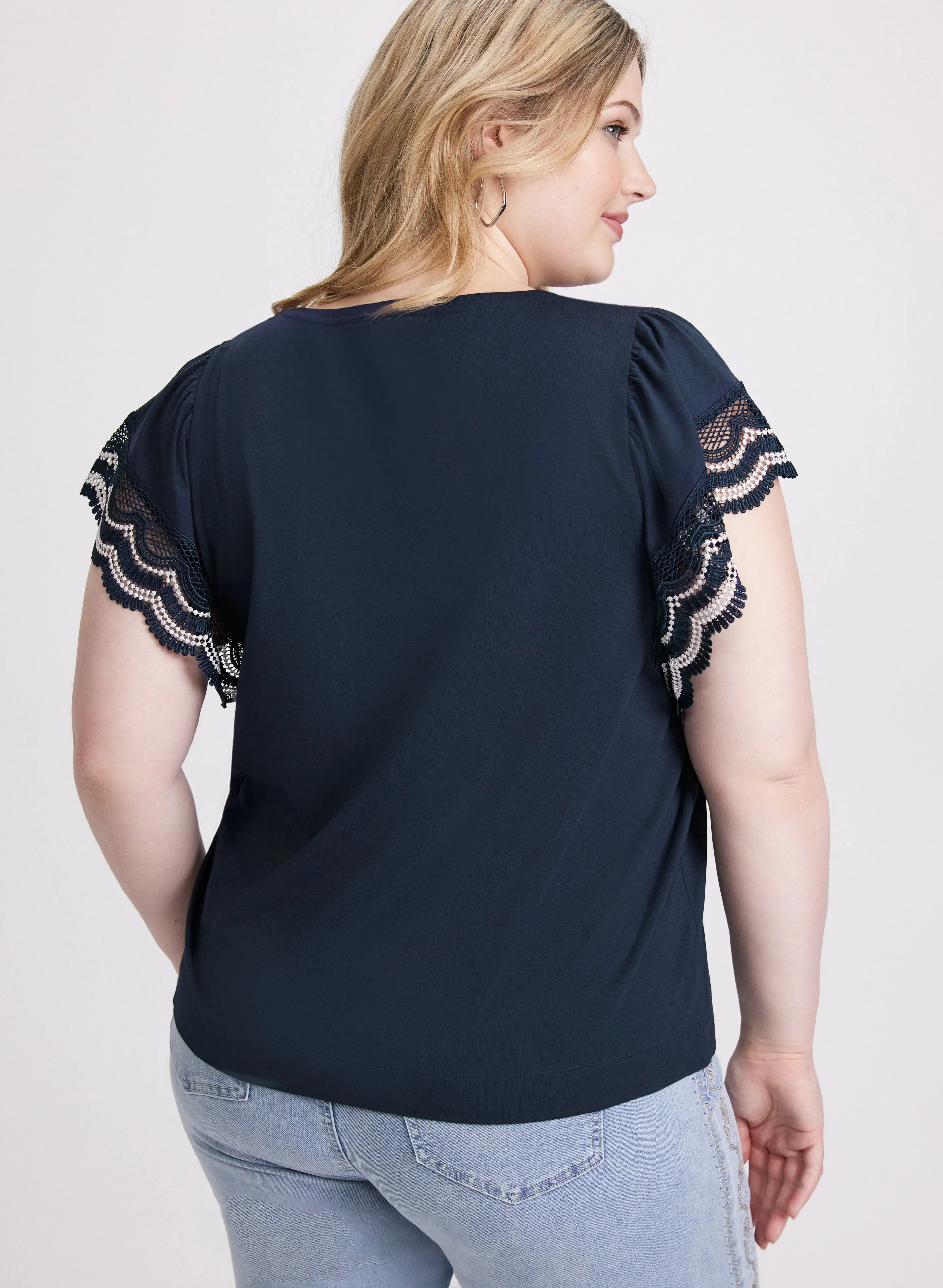 Crochet Trim Cap Sleeve T-Shirt sold by Laura product image thumbnail 4