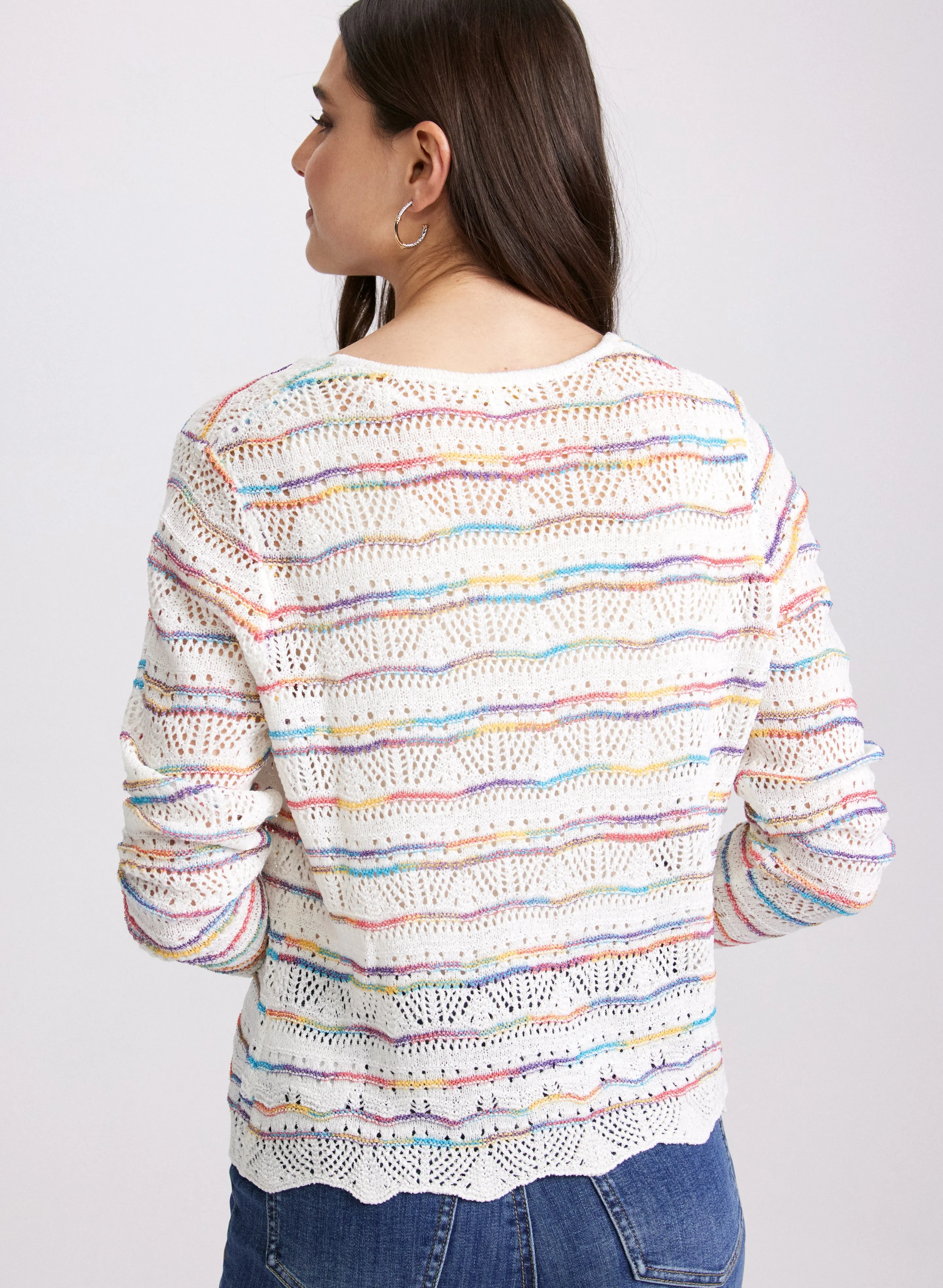 Multi-Striped Pointelle Knit Sweater sold by Laura product image thumbnail 3