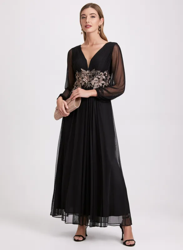 Metallic Floral Embroidered Dress sold by Laura