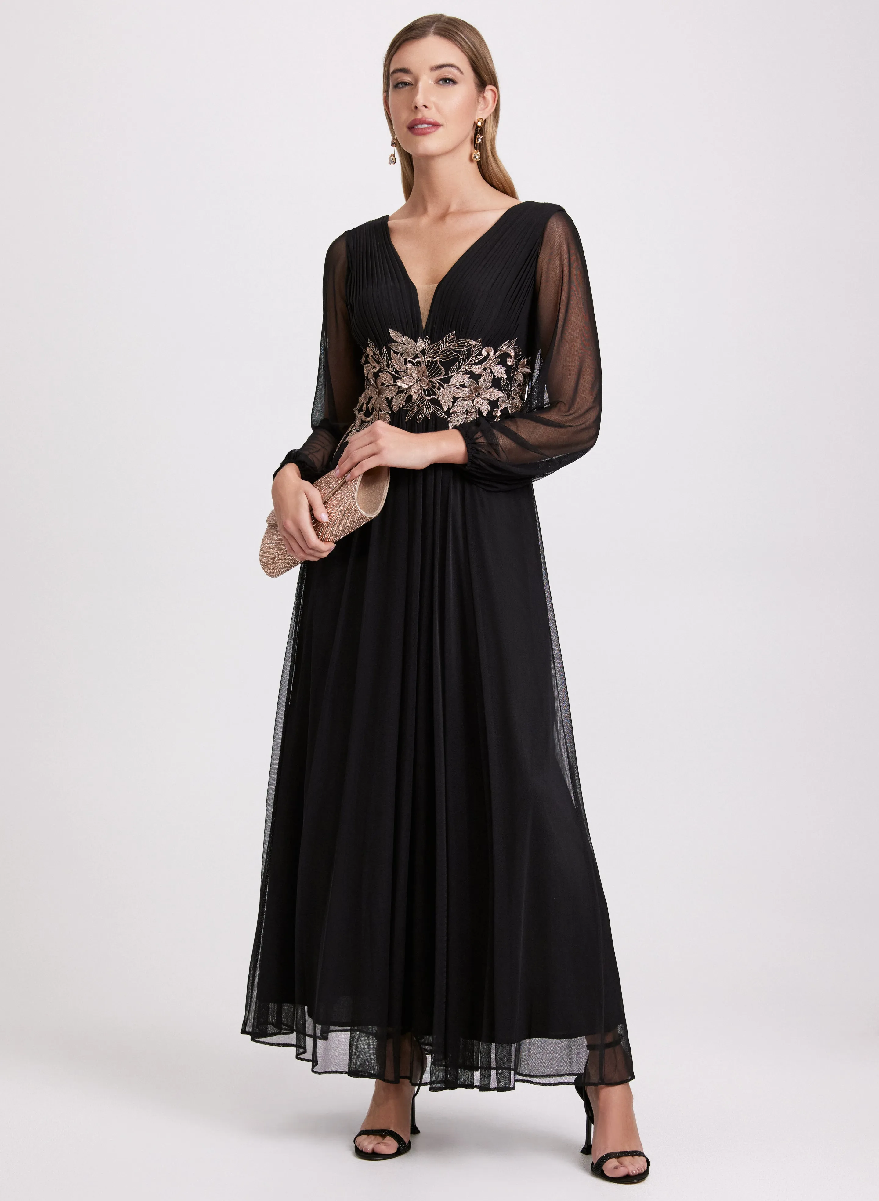 Metallic Floral Embroidered Dress sold by Laura