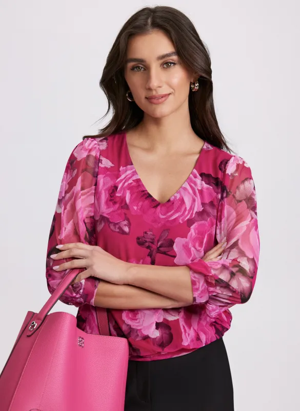 Mesh Rose Print Top sold by Laura