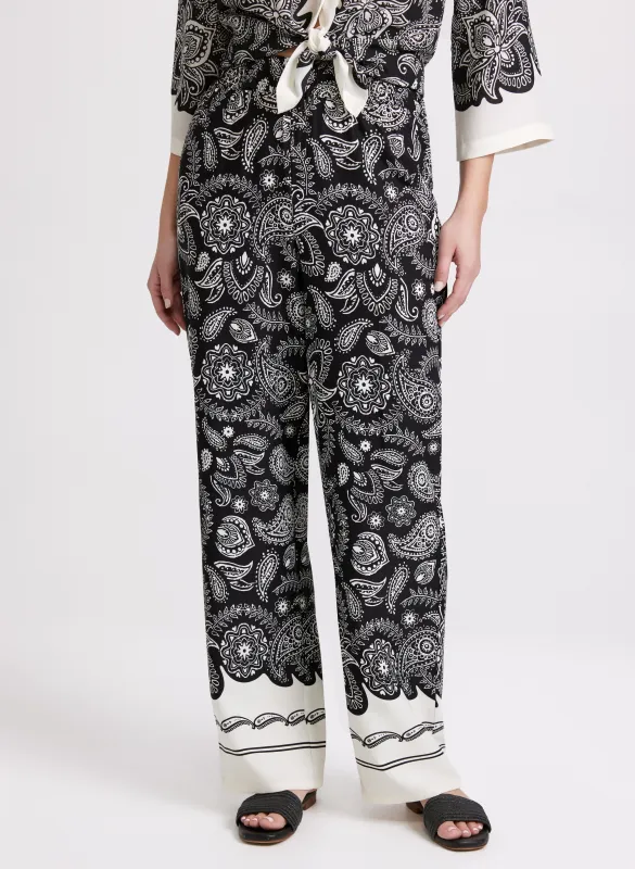 Olivia Contrast Paisley Wide-Leg Pants sold by Laura