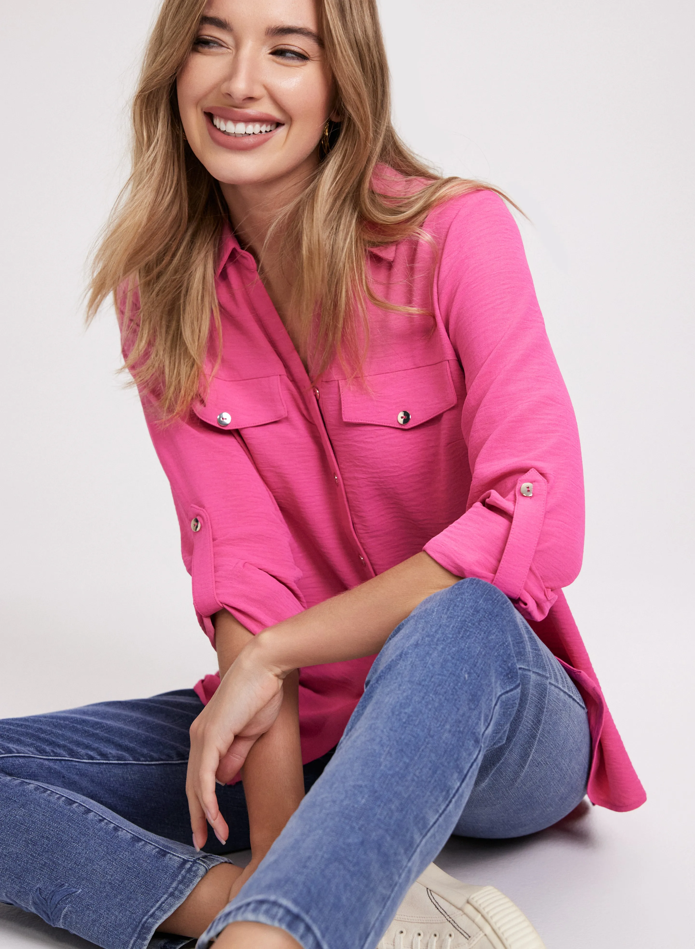 Crepe Button-Down Blouse sold by Laura