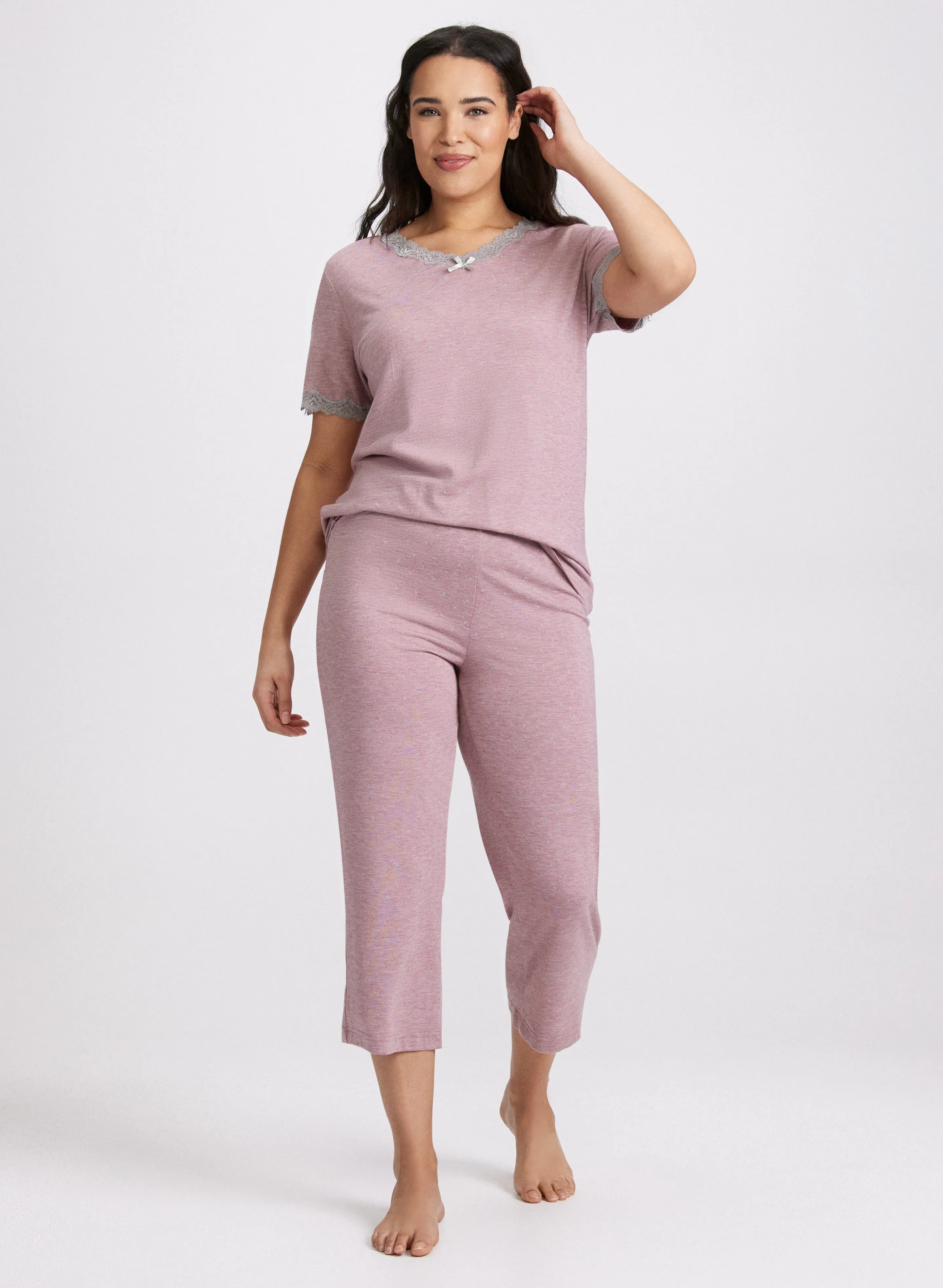 Lace Trim Polka Dot Pyjama Set sold by Laura