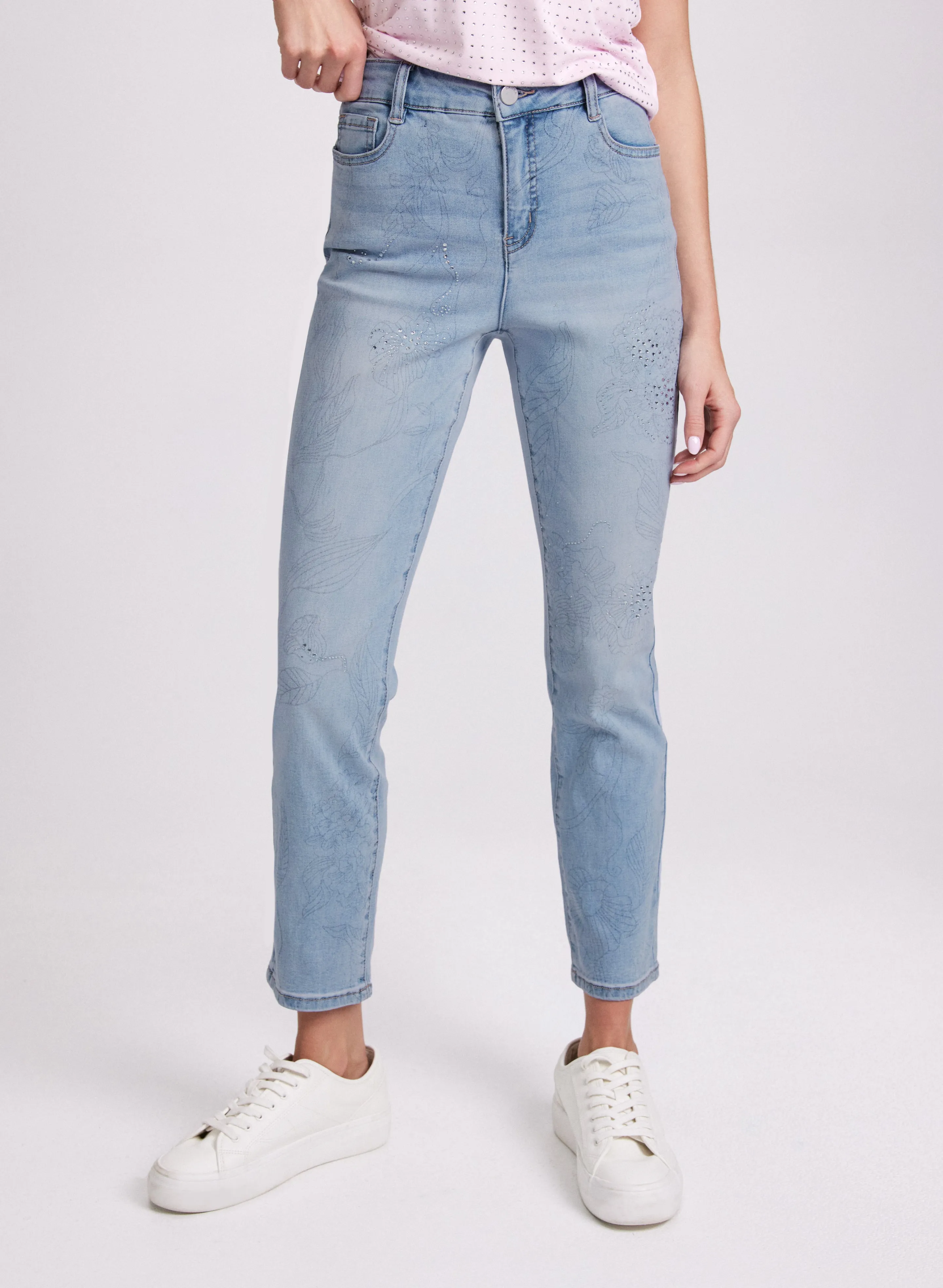 Sketch Floral Straight-Leg Jeans sold by Laura