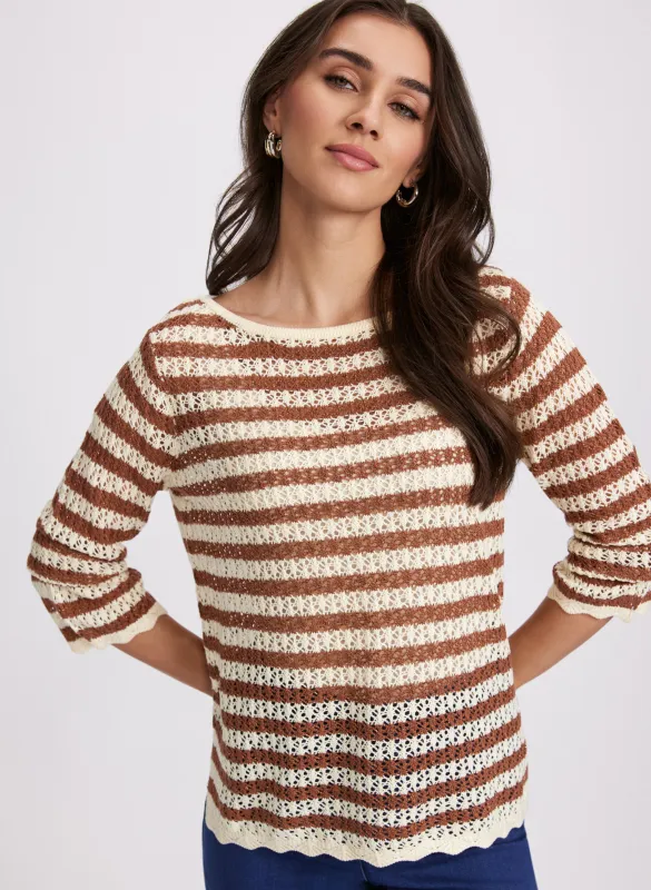 Striped Open Weave Sweater sold by Laura