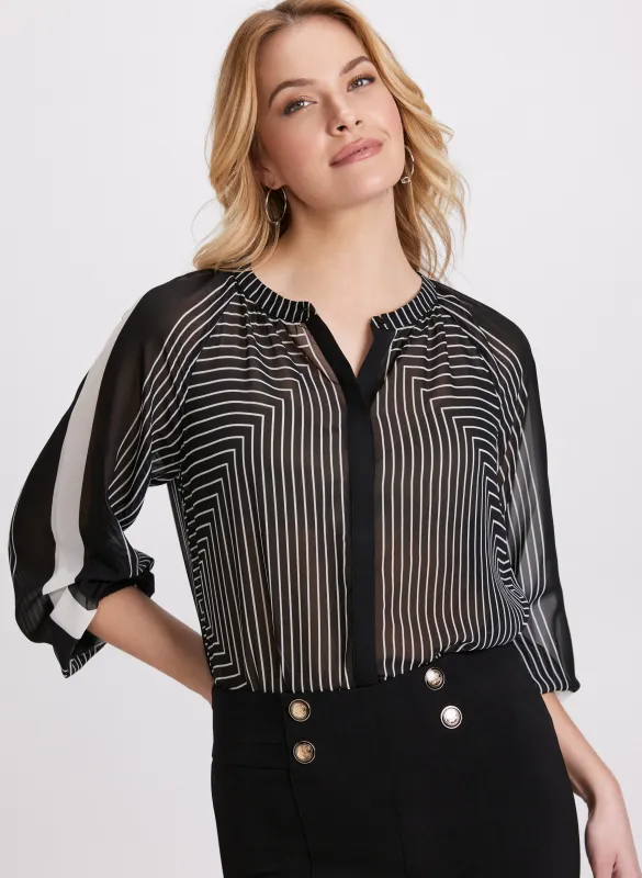 Mixed Stripe Button-Down Blouse sold by Laura