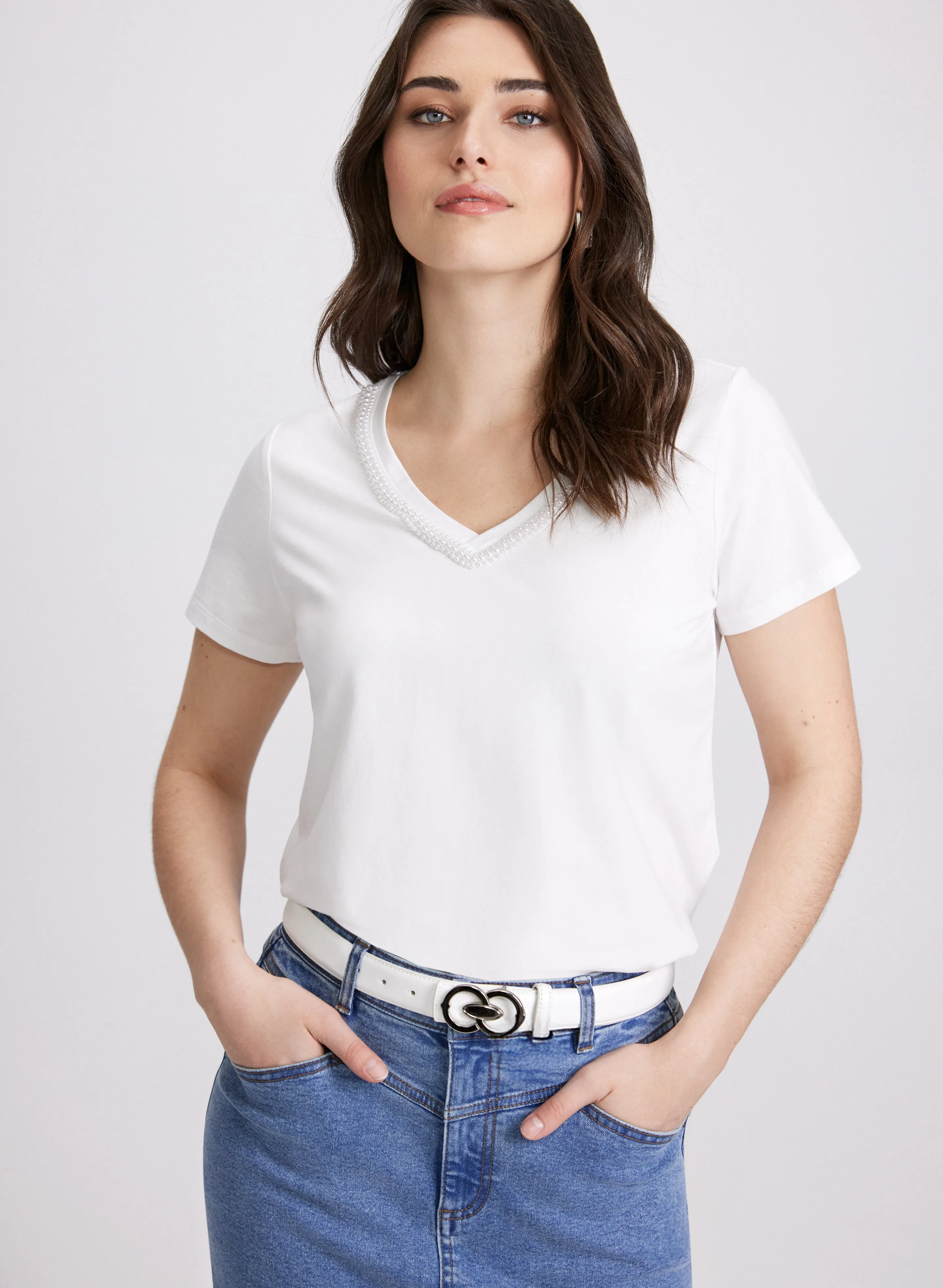 Pearl Detail T-Shirt sold by Laura