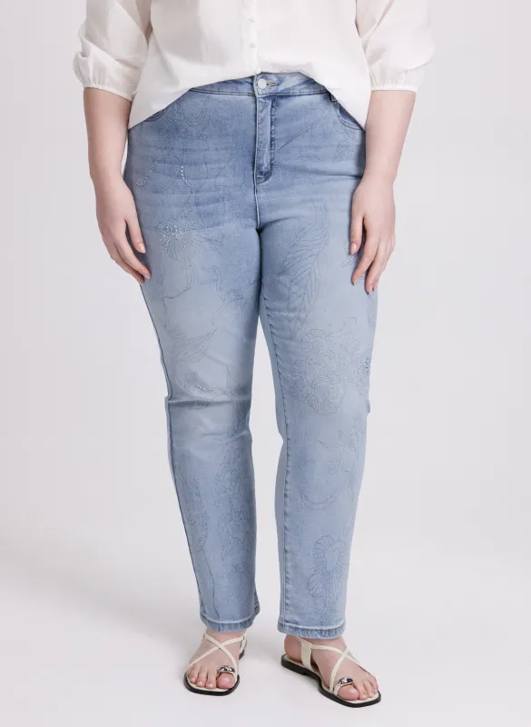 Sketch Floral Straight-Leg Jeans sold by Laura