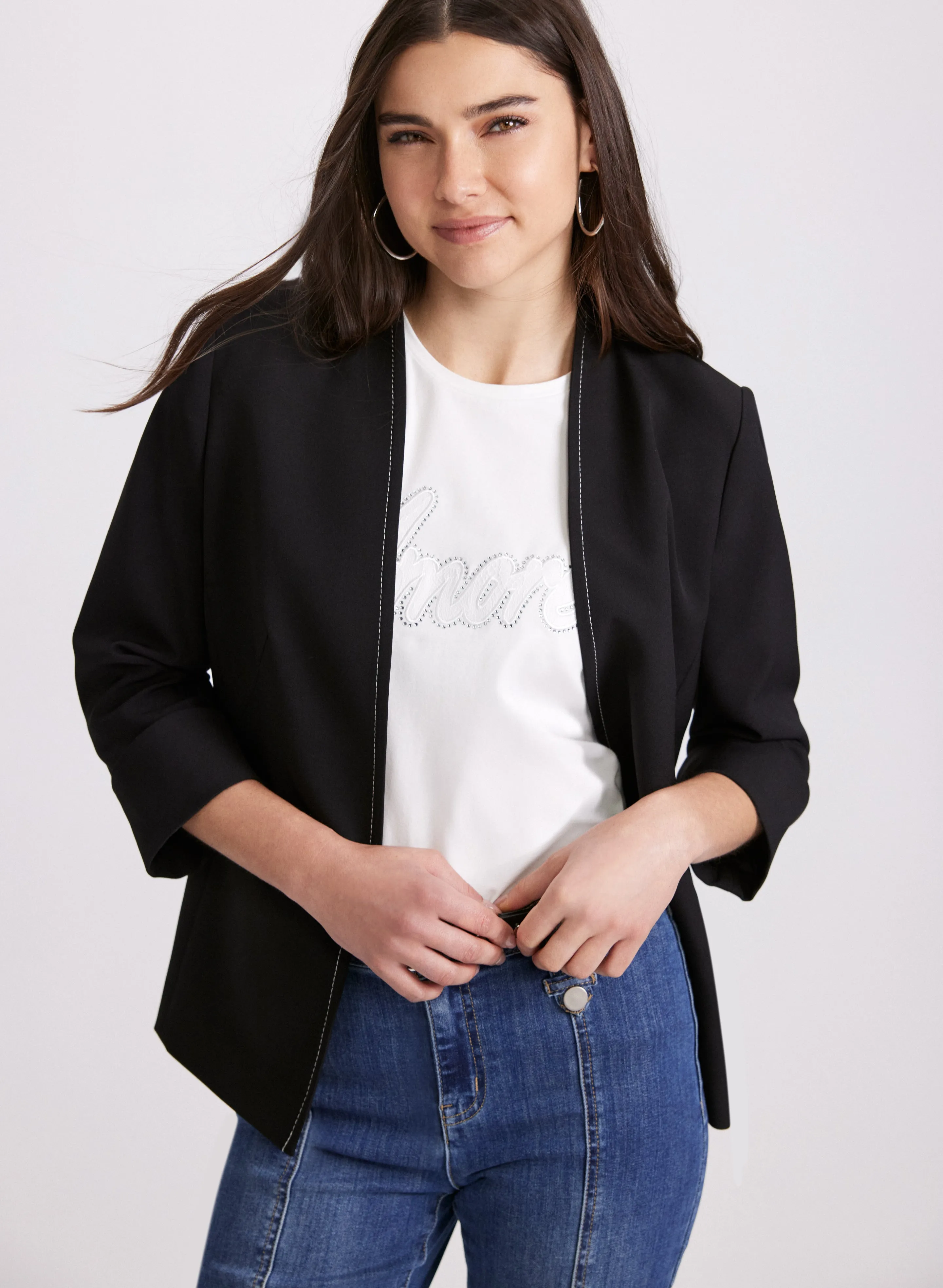 Open Twill Collarless Jacket sold by Laura