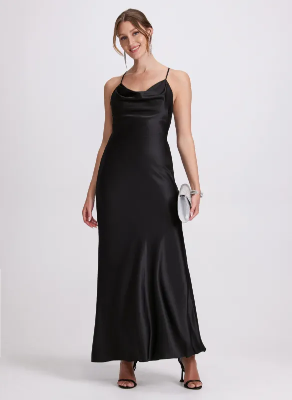 Cowl Neck Satin Dress sold by Laura