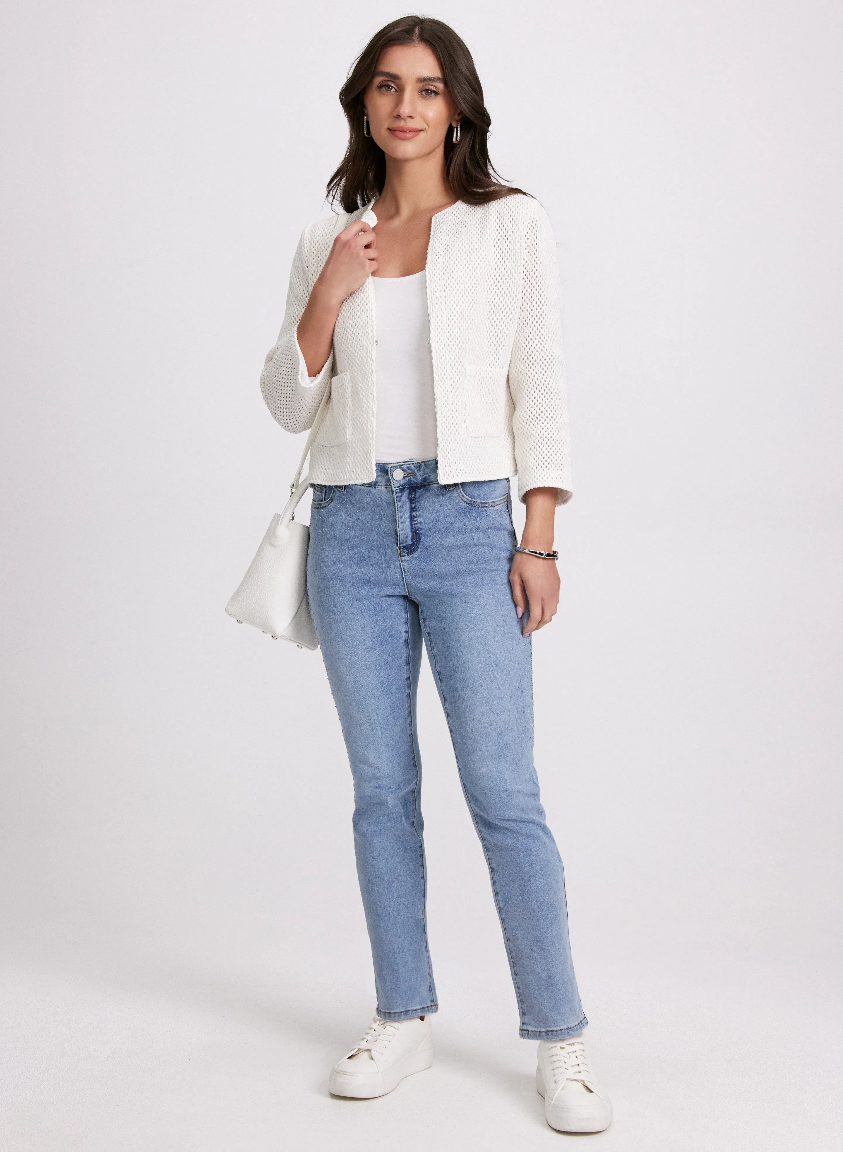 Tonal Stone Embellished Straight-Leg Jeans sold by Laura product image thumbnail 4