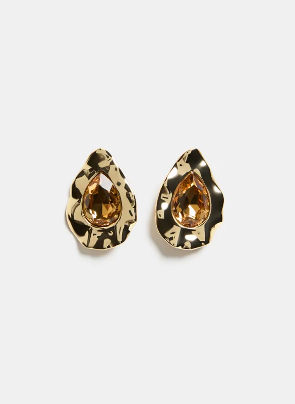 Stone Center Teardrop Stud Earrings sold by Laura