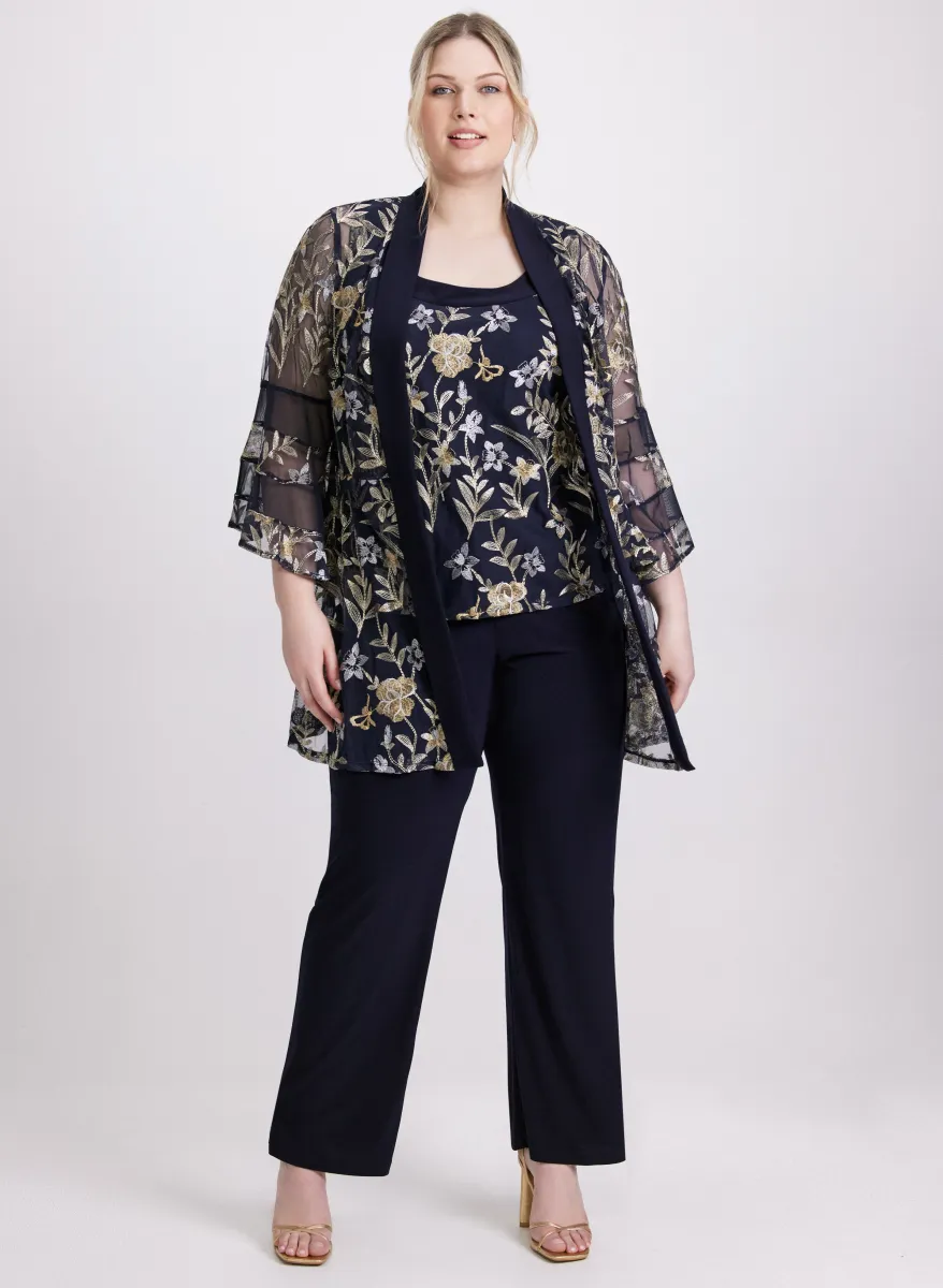 Floral Embroidered Jacket, Top & Pants Set sold by Laura