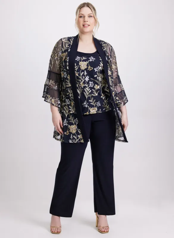 Floral Embroidered Jacket, Top & Pants Set sold by Laura