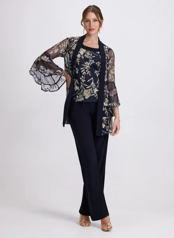 Floral Embroidered Jacket, Top & Pants Set sold by Laura