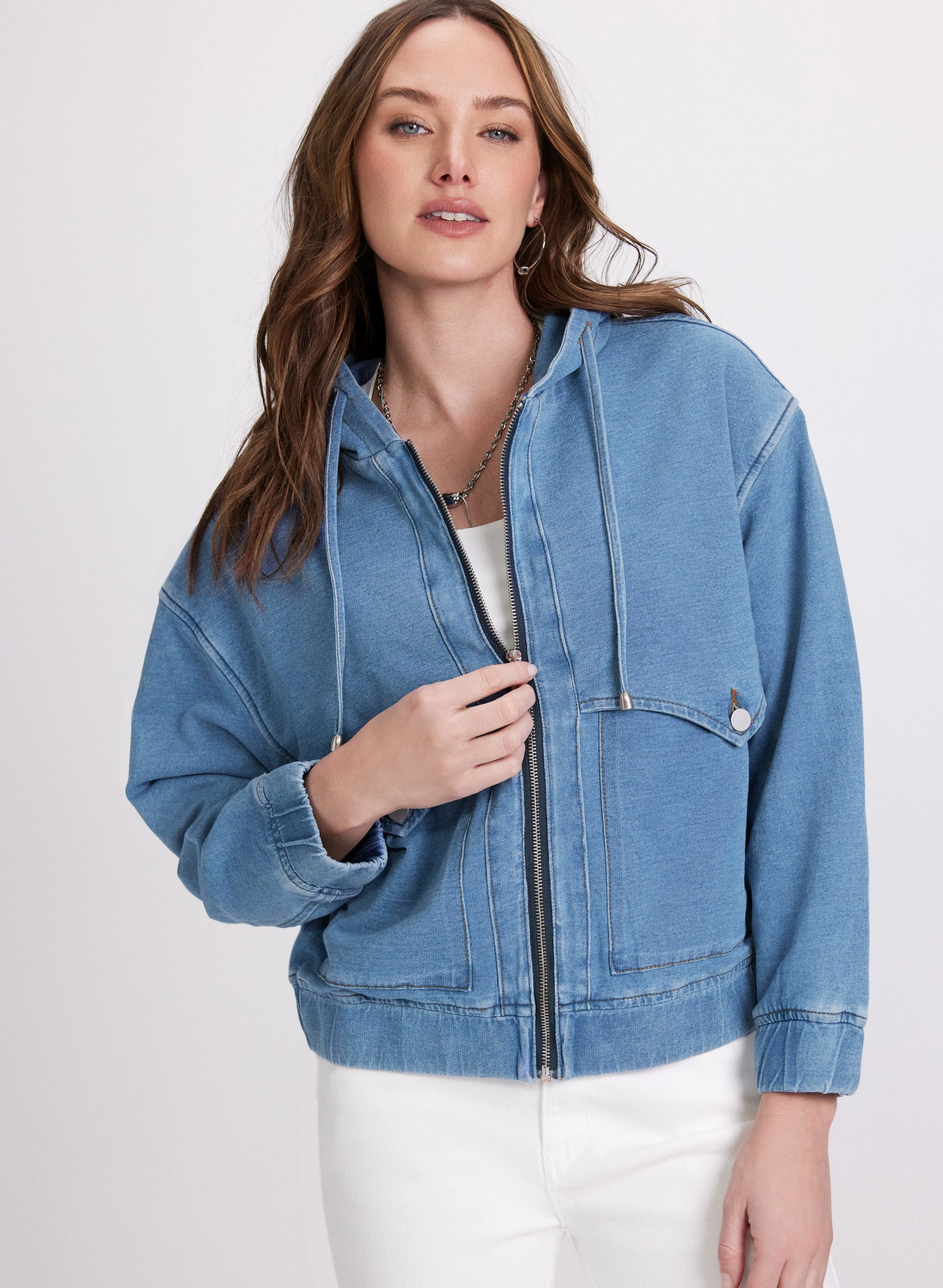 Hooded Denim Bomber Jacket sold by Laura