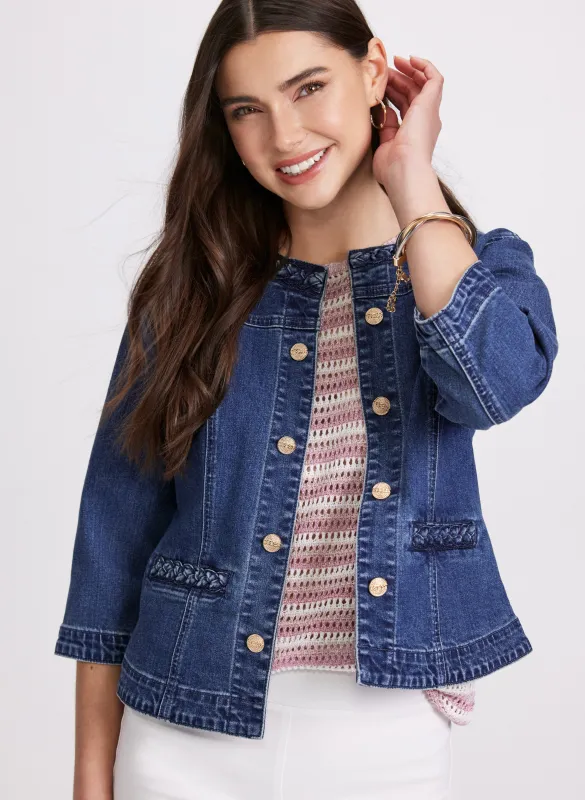 Braided Trim Denim Jacket sold by Laura