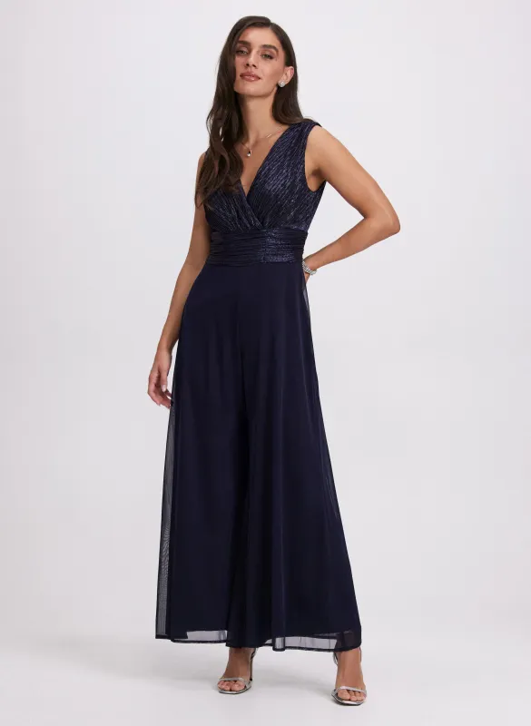 Metallic Pleated Jumpsuit sold by Laura