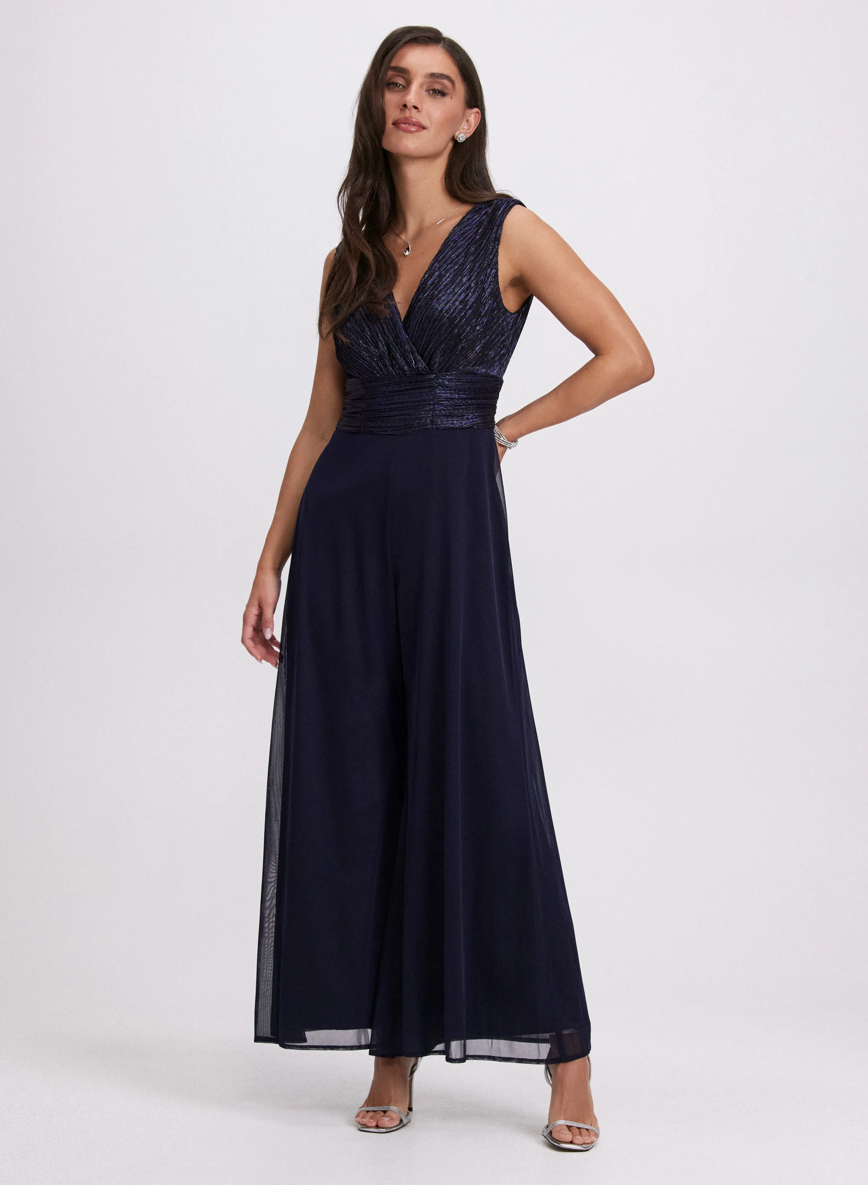 Metallic Pleated Jumpsuit sold by Laura