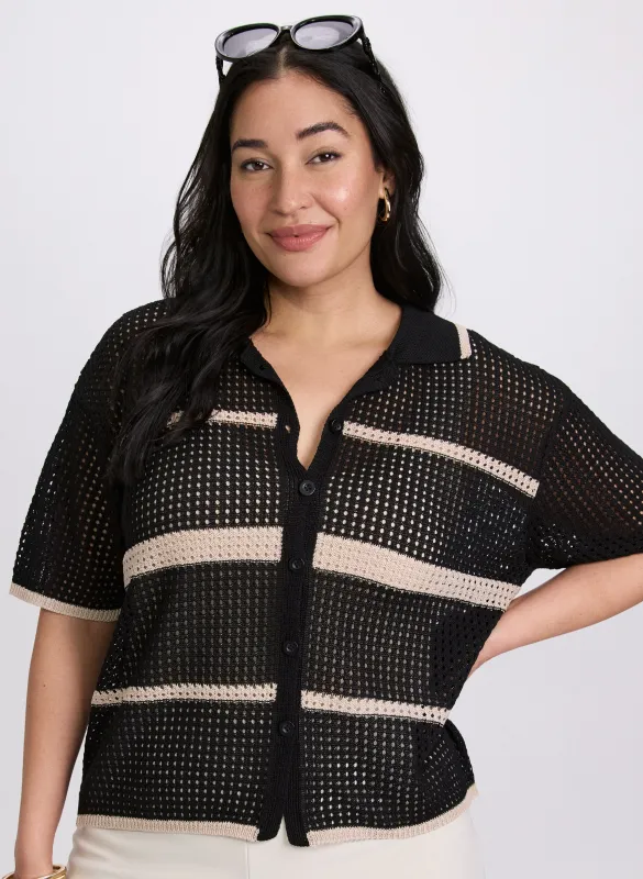 Joseph Ribkoff - Striped Open Weave Sweater sold by Laura