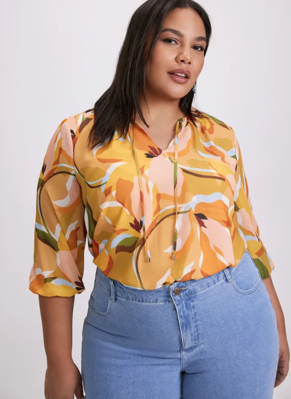 Floral Split Neck Blouse sold by Laura