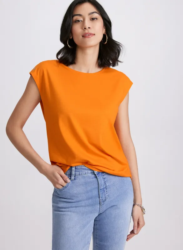 Metallic Button T-Shirt sold by Laura