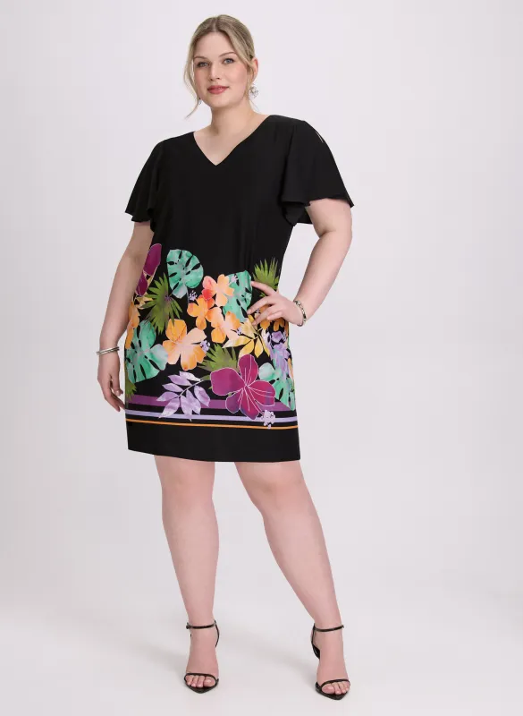Joseph Ribkoff - Tropical Flutter Sleeve Dress sold by Laura
