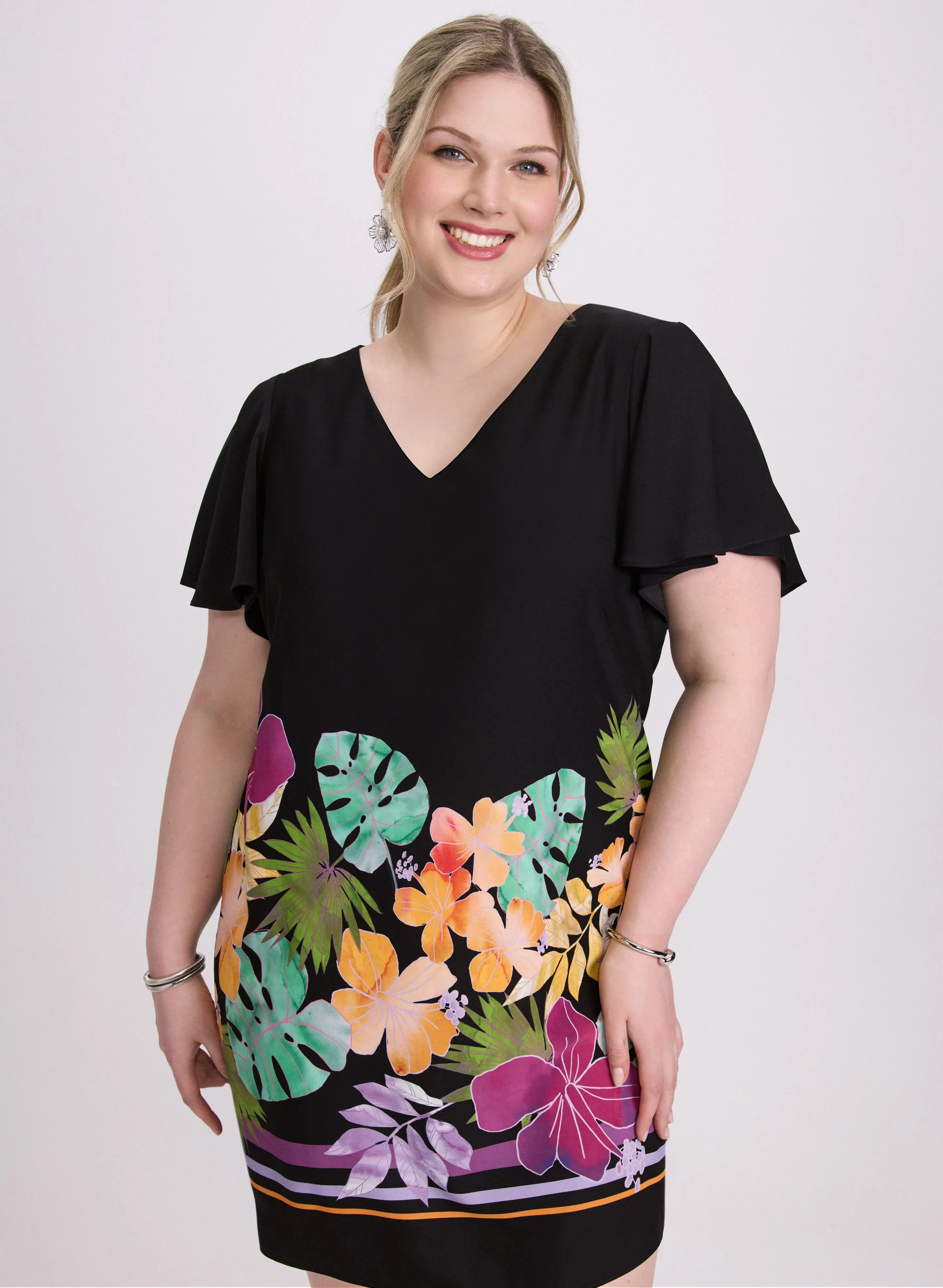 Joseph Ribkoff - Tropical Flutter Sleeve Dress sold by Laura product image thumbnail 4