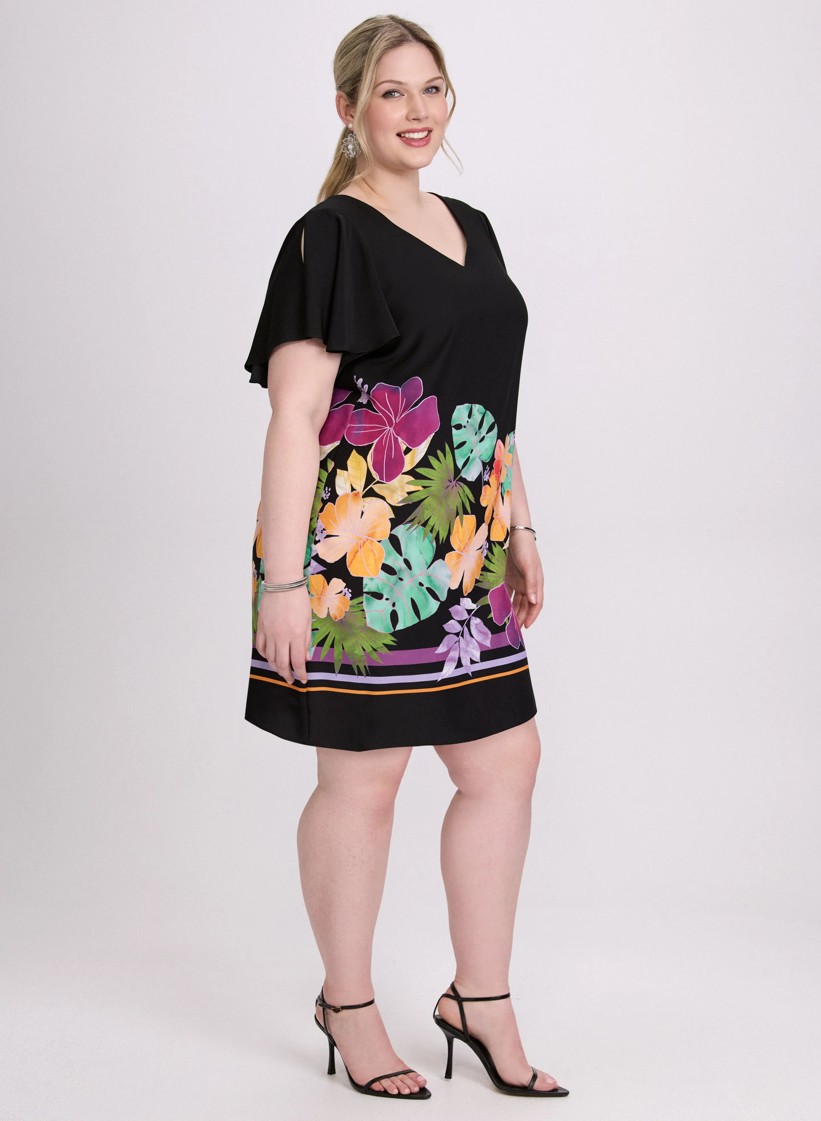 Joseph Ribkoff - Tropical Flutter Sleeve Dress sold by Laura product image thumbnail 2