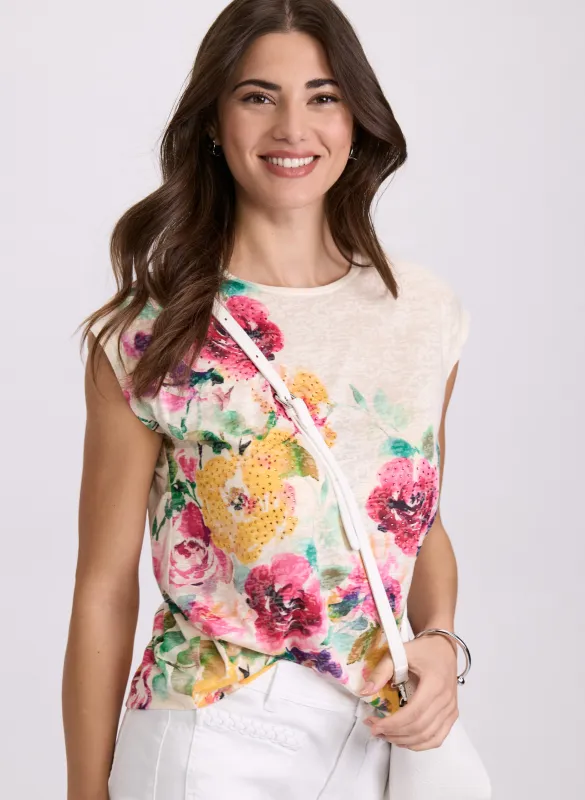 Floral Placement Print T-Shirt sold by Laura