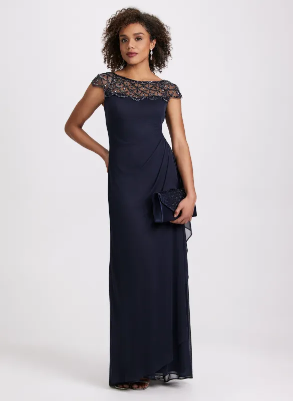 Embellished Mesh Yoke Dress sold by Laura