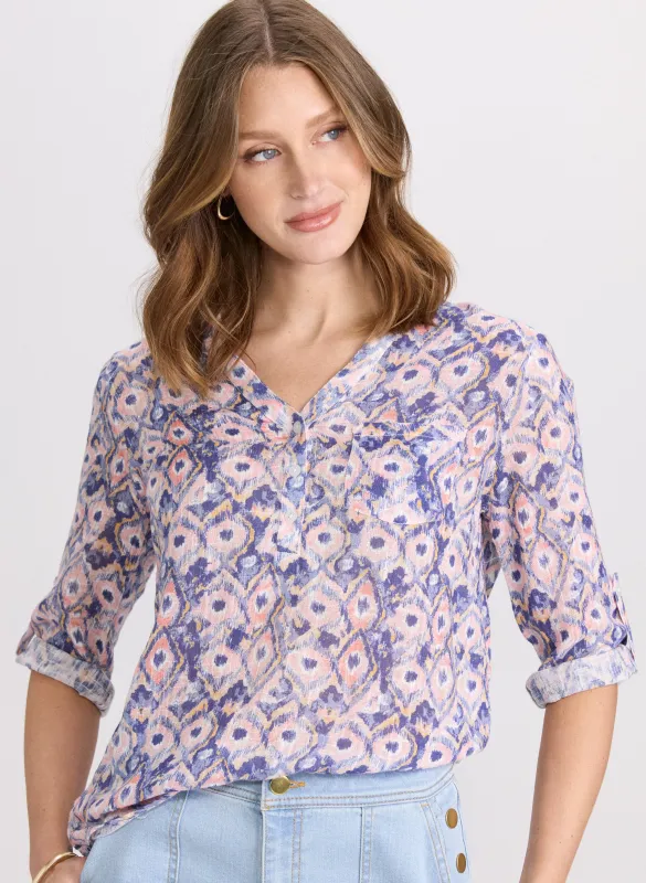 Geometric Stretch Cotton Blouse sold by Laura