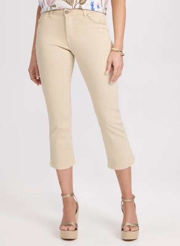 Braided Trim Denim Capris sold by Laura