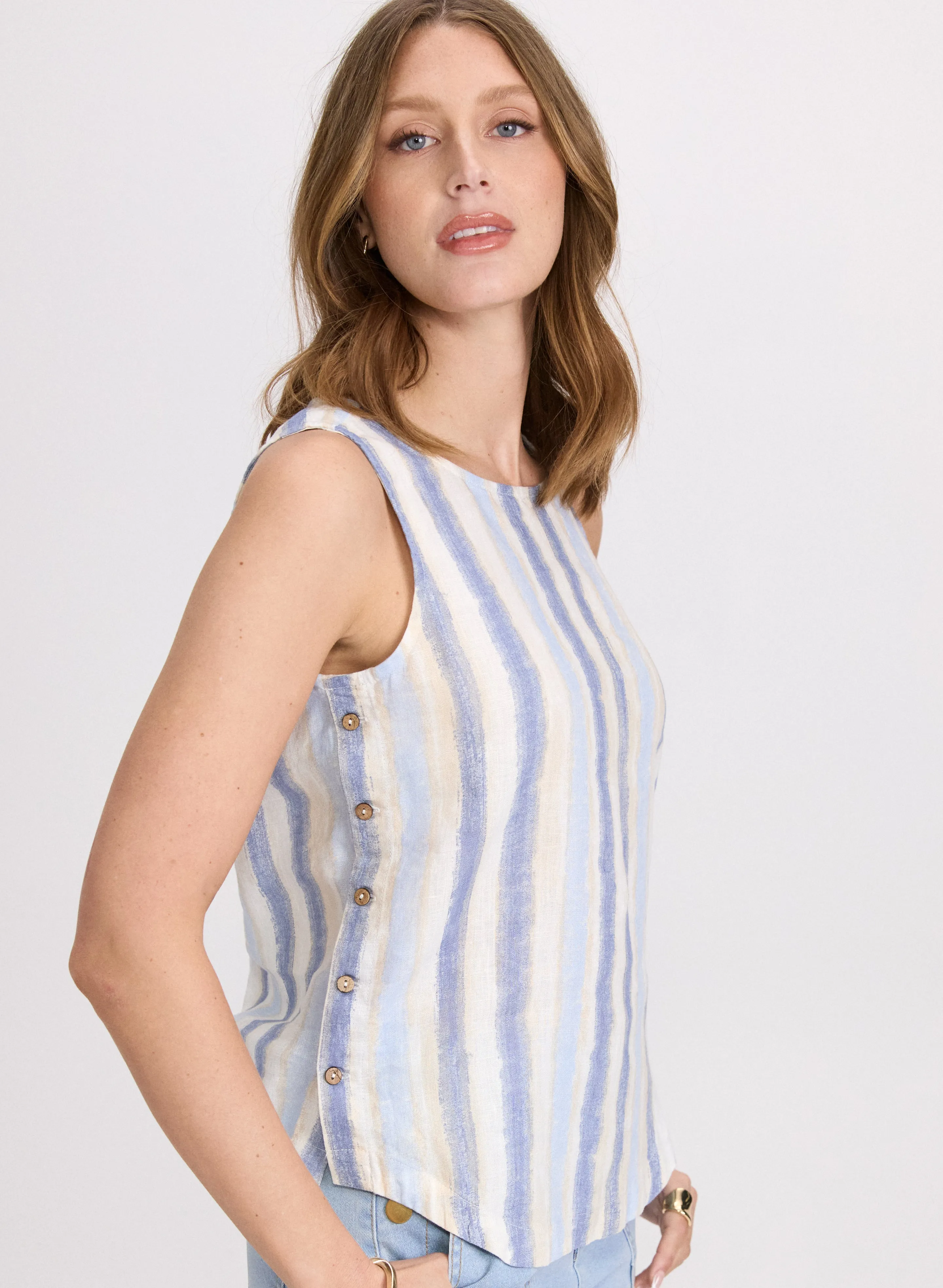 Sleeveless Striped Linen Blouse sold by Laura