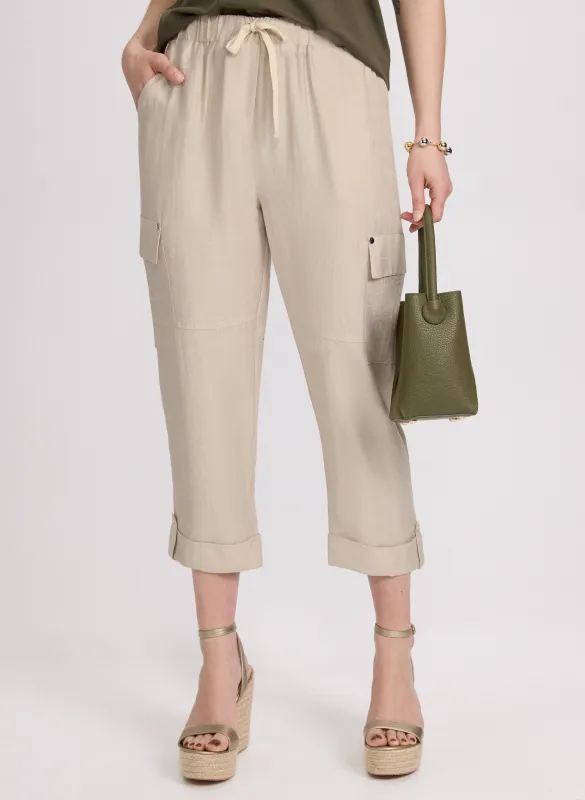 Stretch Linen Cargo Capris sold by Laura