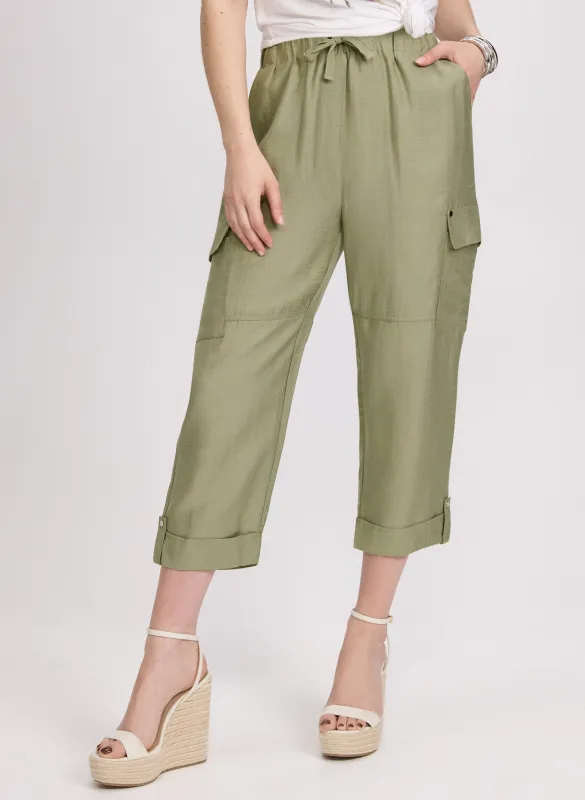 Stretch Linen Cargo Capris sold by Laura