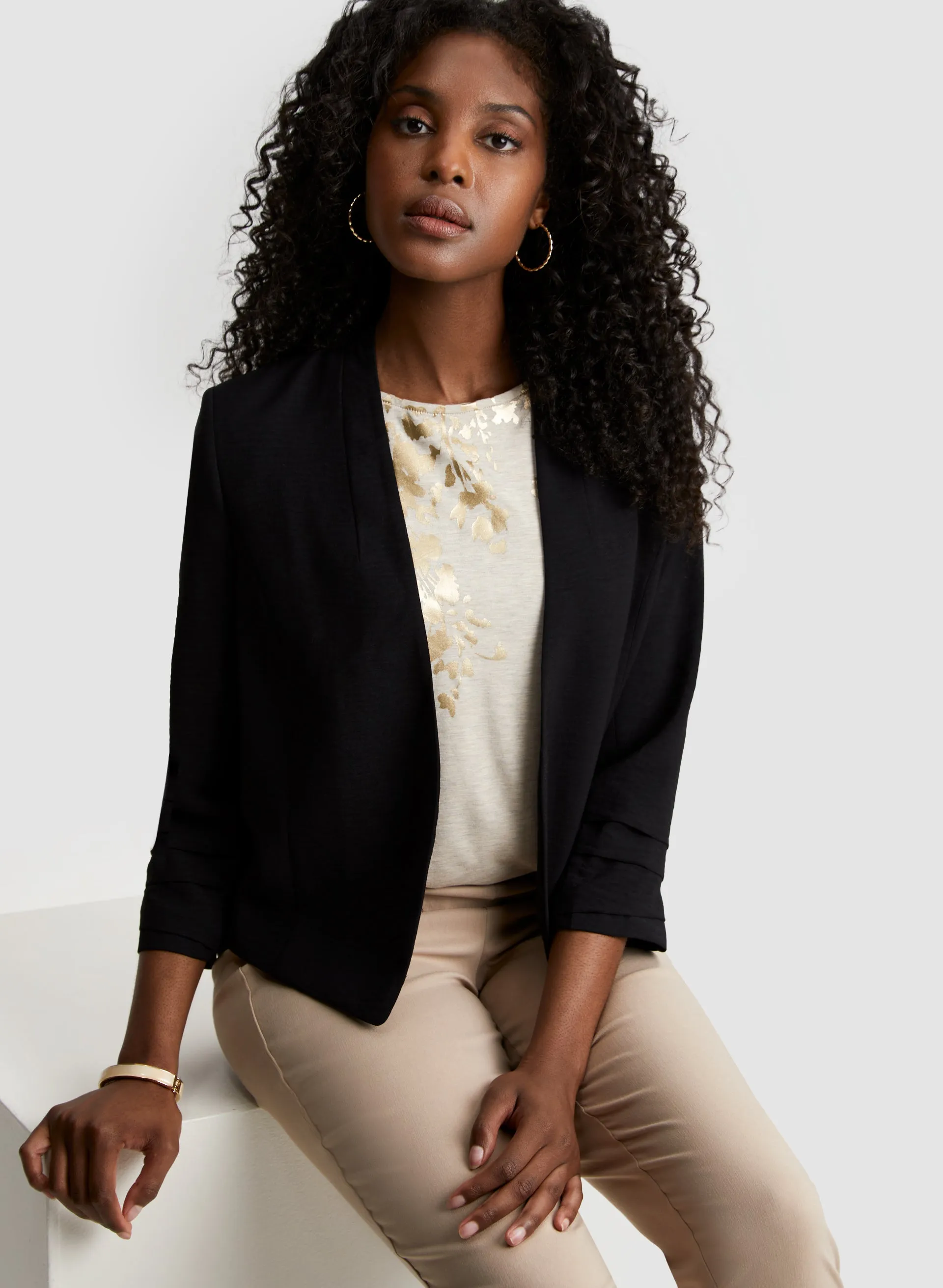 Pleated Sleeve Open Front Jacket sold by Laura product image thumbnail 4