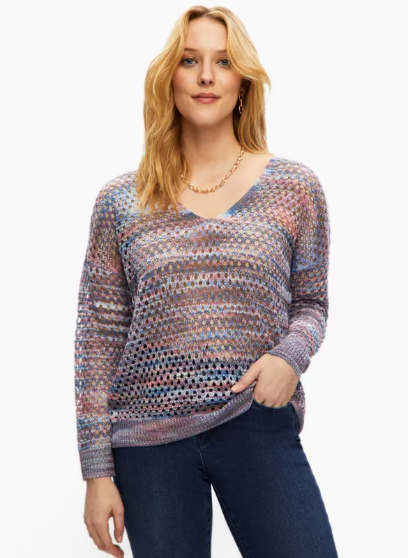 Open-Stitch V-Neck Sweater sold by Laura
