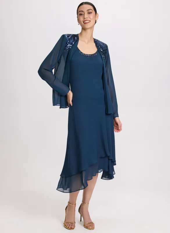 Chiffon Sequin Dress & Jacket Set sold by Laura