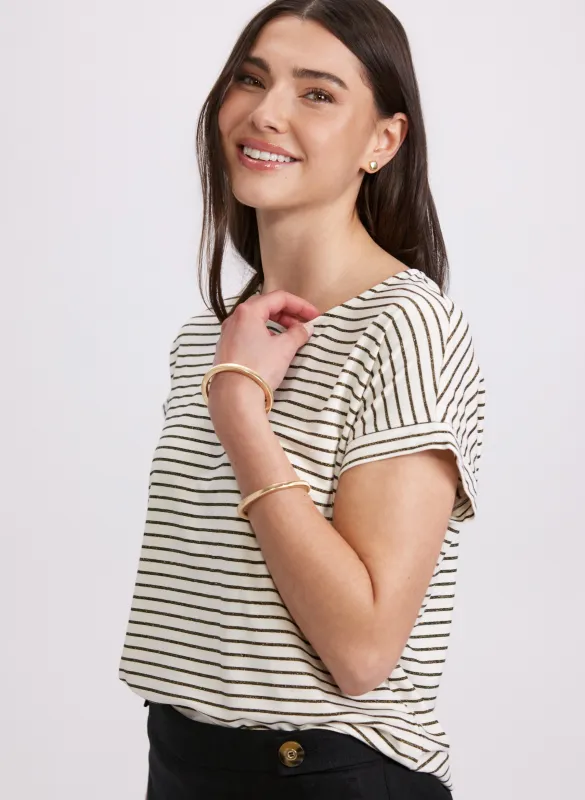 Striped Cap Sleeve T-Shirt sold by Laura