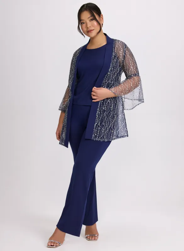 Sequined Mesh Jacket, Top & Pants Set sold by Laura