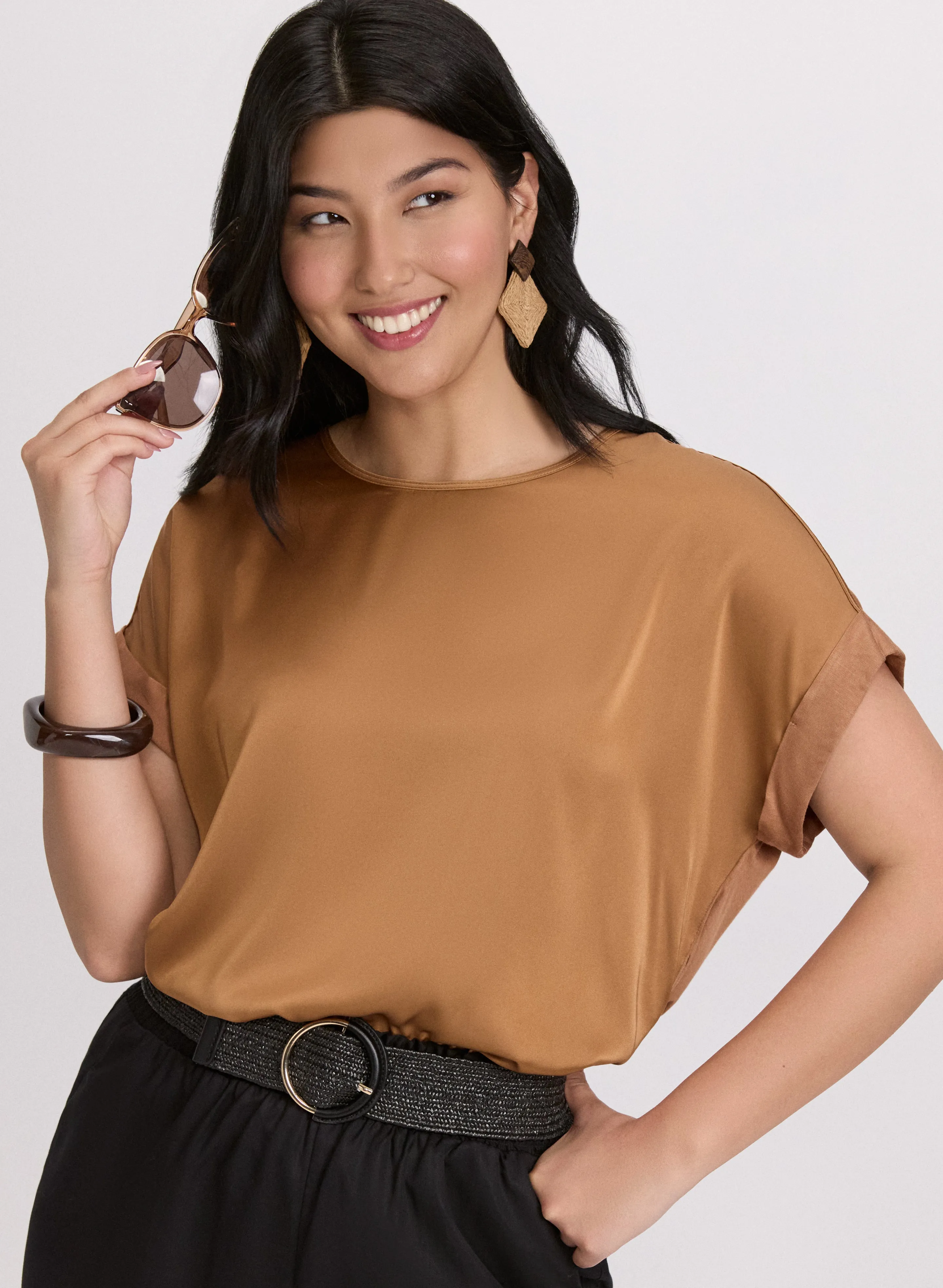 Satin Drop Shoulder Top sold by Laura