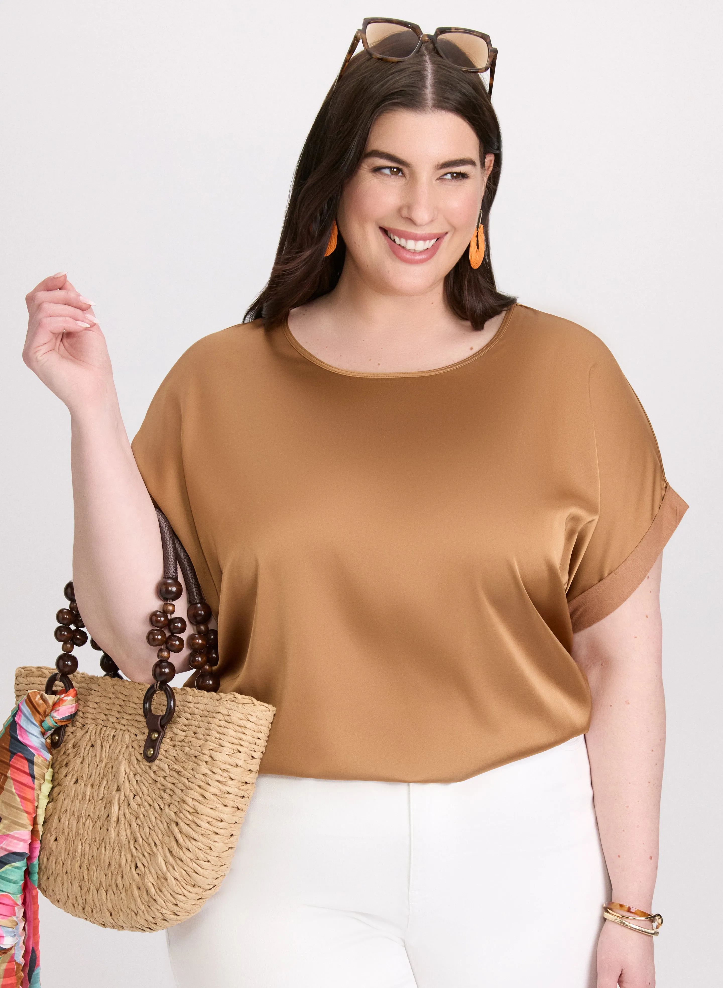 Satin Drop Shoulder Top sold by Laura