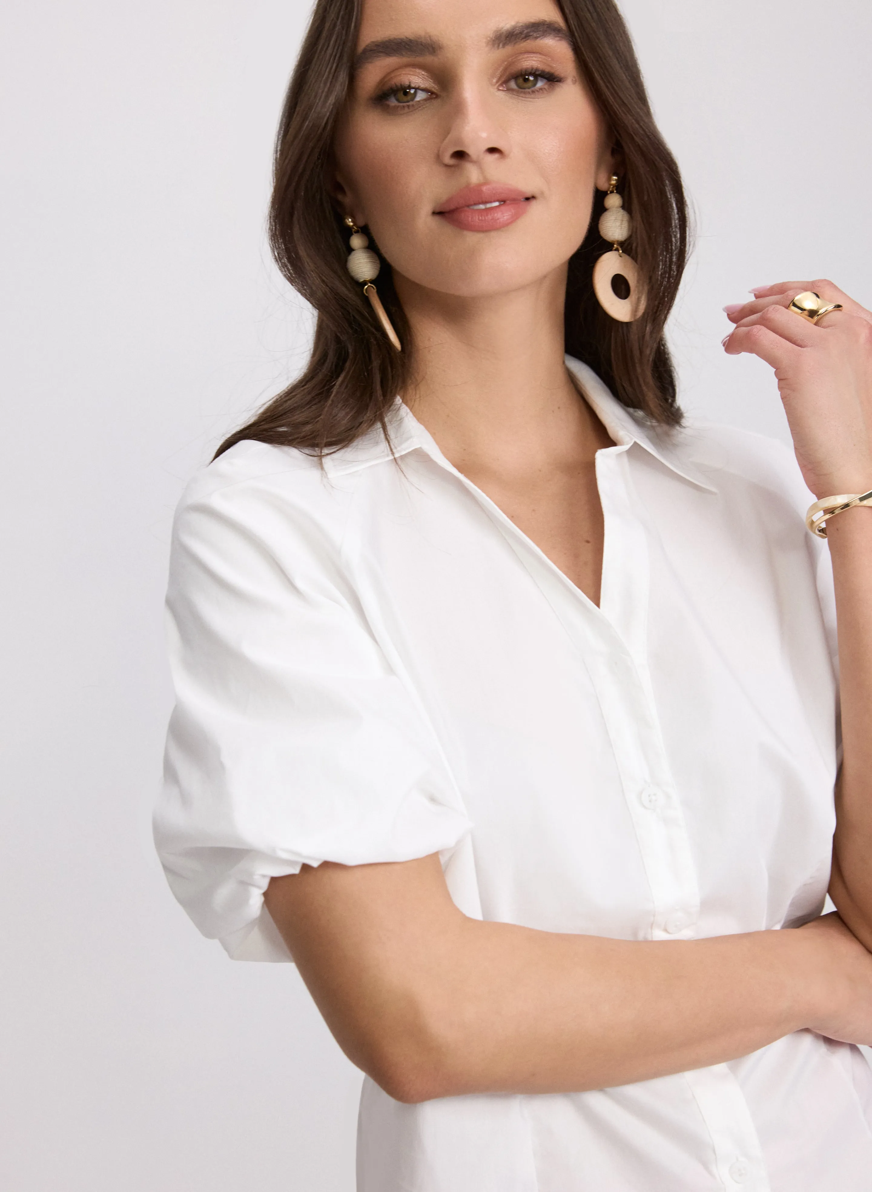 Cotton-Blend Puff-Sleeve Blouse sold by Laura product image thumbnail 5