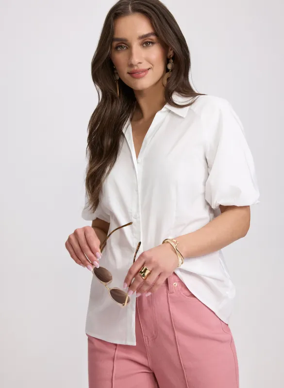 Cotton-Blend Puff-Sleeve Blouse sold by Laura