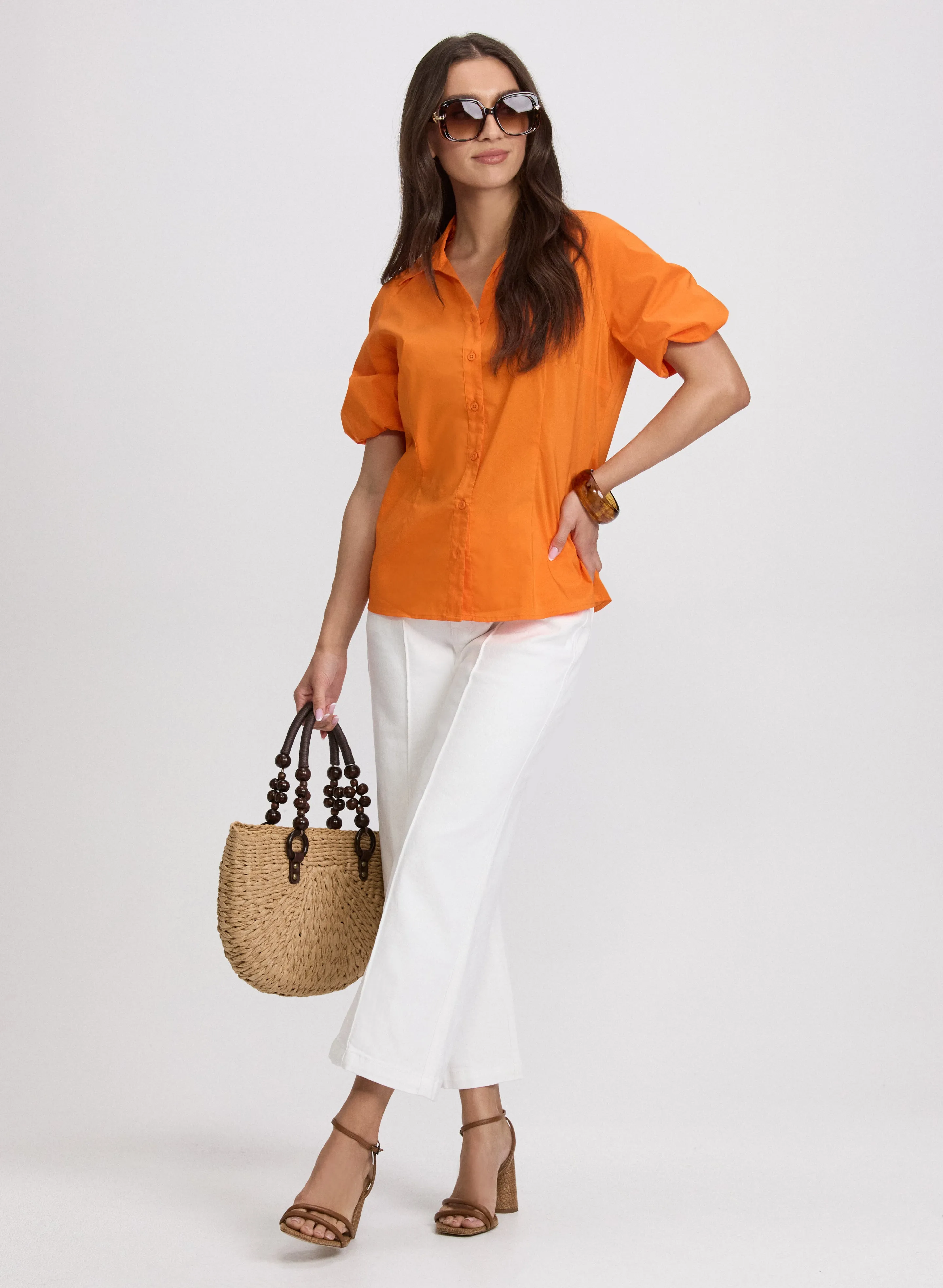 Cotton-Blend Puff-Sleeve Blouse sold by Laura product image thumbnail 4