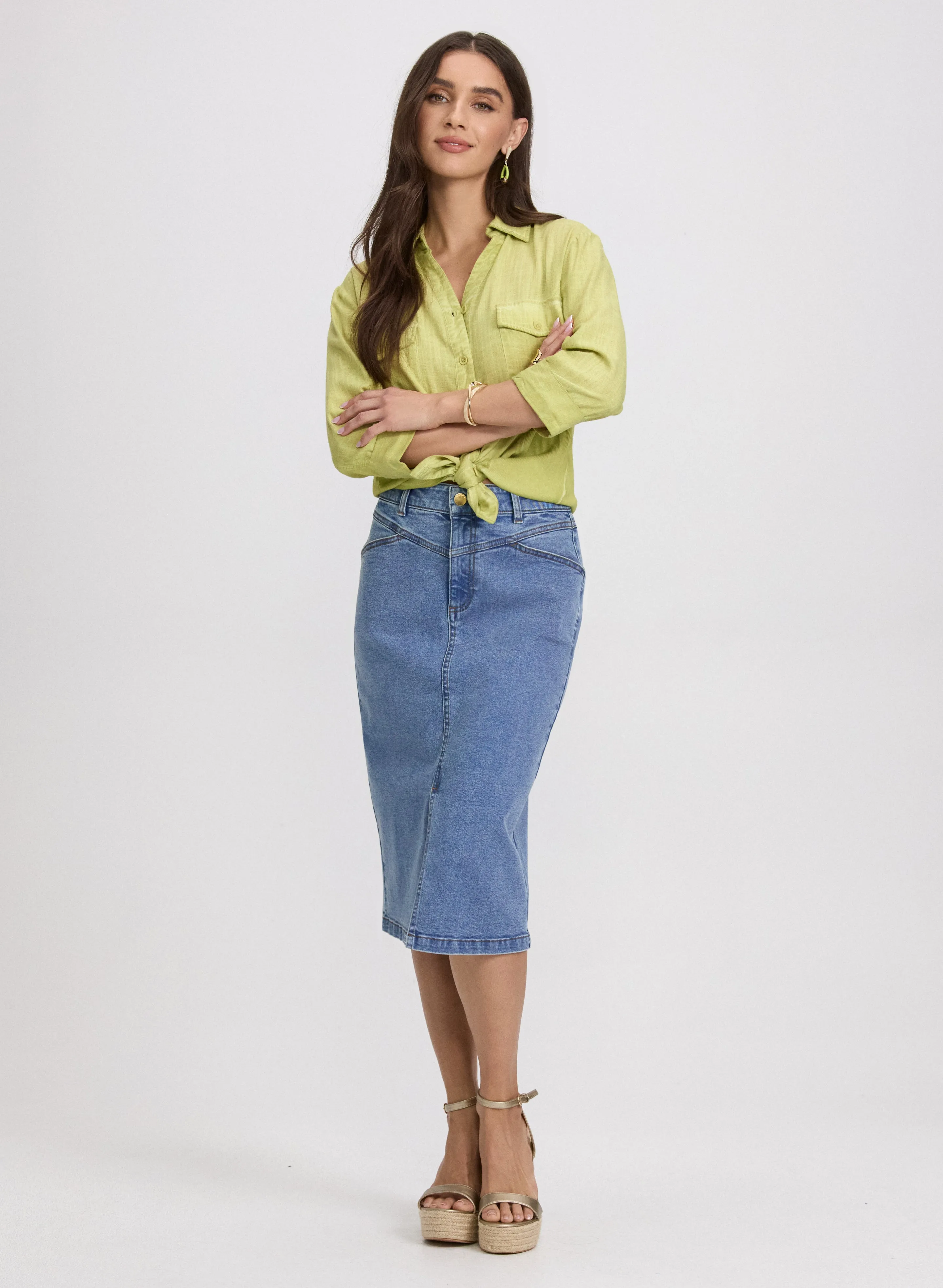 Linen-Blend Crosshatch Detail Blouse sold by Laura product image thumbnail 4