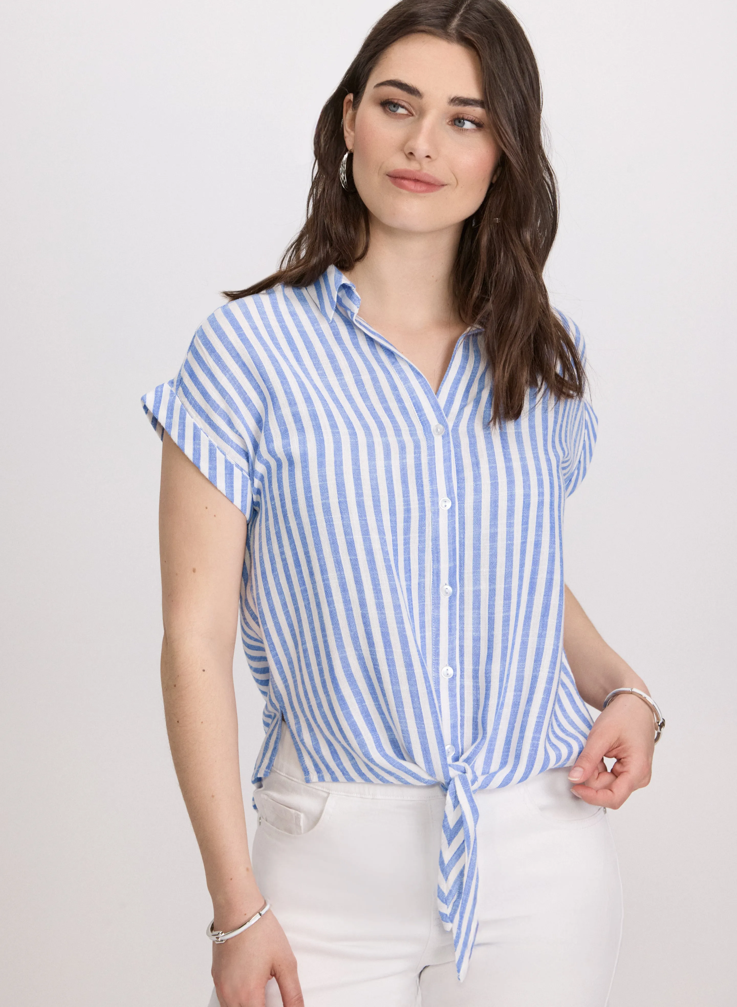 Striped Linen-Blend Blouse sold by Laura