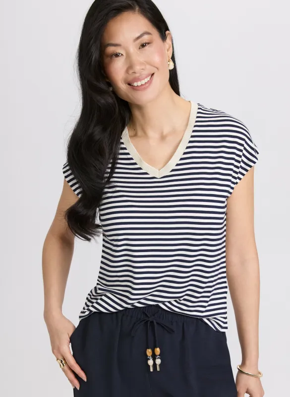 Striped Cap Sleeve T-Shirt sold by Laura